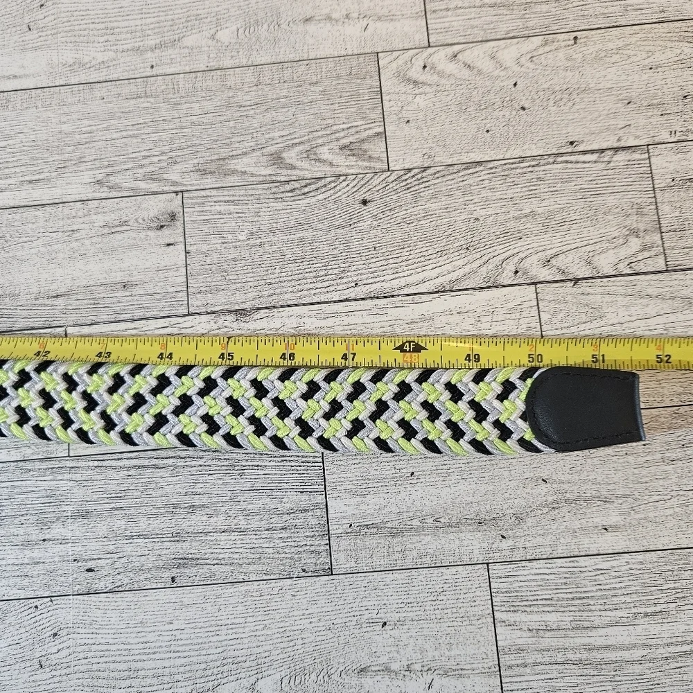 DIBI Black White Neon Yellow & Silver Elastic Braided Belt XL